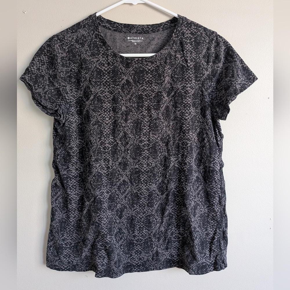 Athleta Black‎ Gray Snakeskin Print Cotton Tee Shirt Top Size M